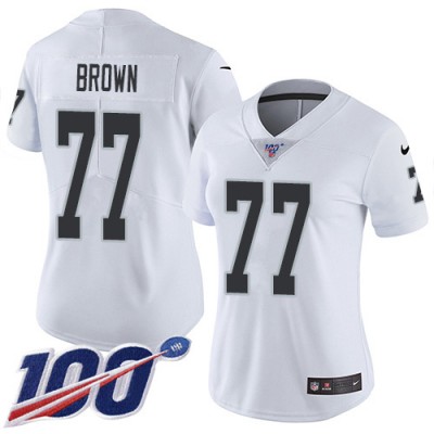 Nike Las Vegas Raiders #77 Trent Brown White Women's Stitched NFL 100th Season Vapor Untouchable Limited Jersey